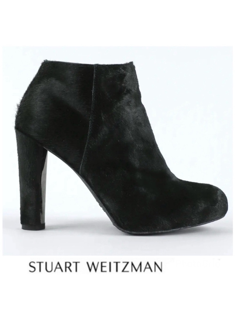 STUART WEITZMAN Black Cowhide Leather Zipper Block Heel Booties Ankle Boots Sz 8